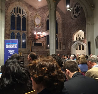 St Mary's Church Putney packed waiting for Zac Goldsmith